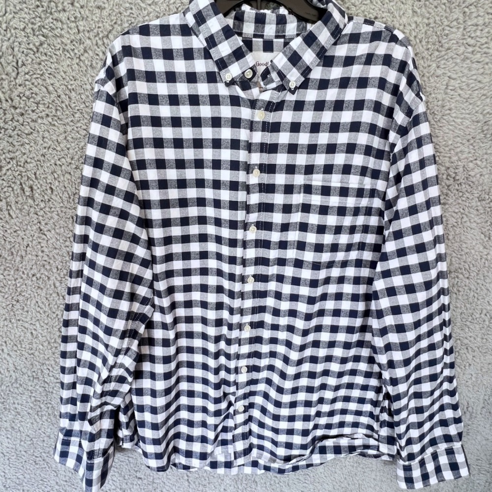 Goodfellow & Co Gingham Shirt XXL Navy White Stretch Cotton Slim Fit